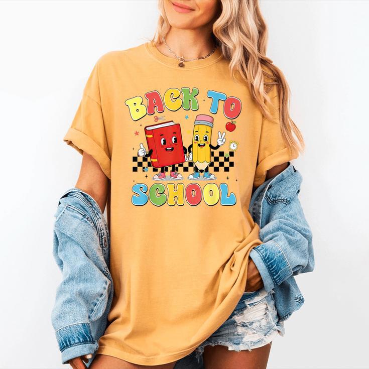 Back To School Checkered Book Pencil Groovy Teacher Student Women's Comfort Colors T-Shirt
