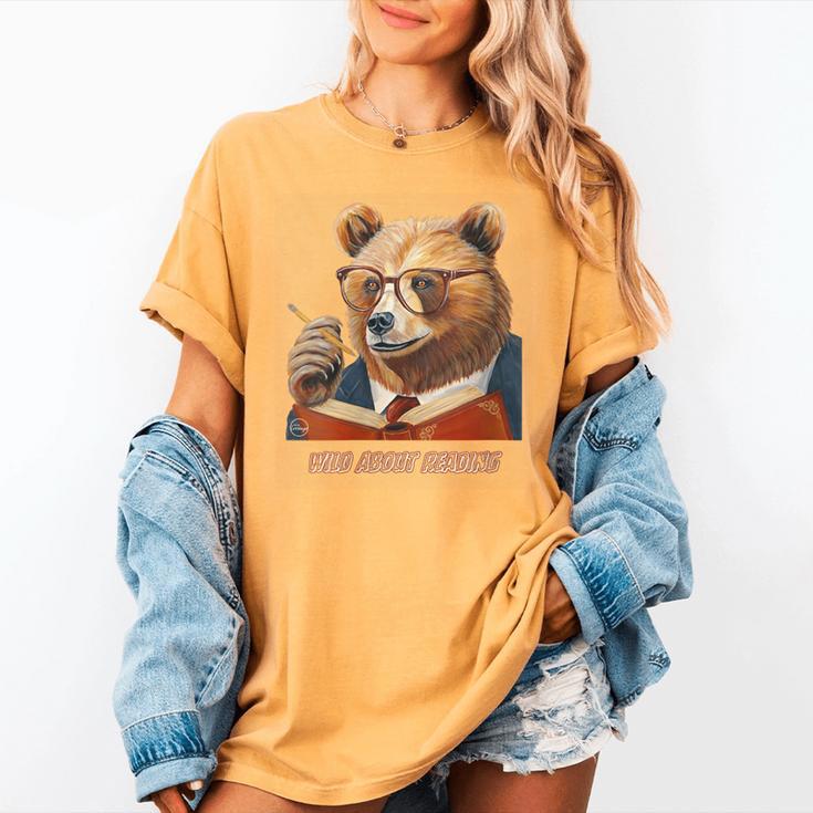 Bear Reading Book Glasses Library Zoo Teacher School Animal Women's Comfort Colors T-Shirt Bear Reading Book Glasses Library Zoo Teacher School Animal Women's Comfort Colors T-Shirt