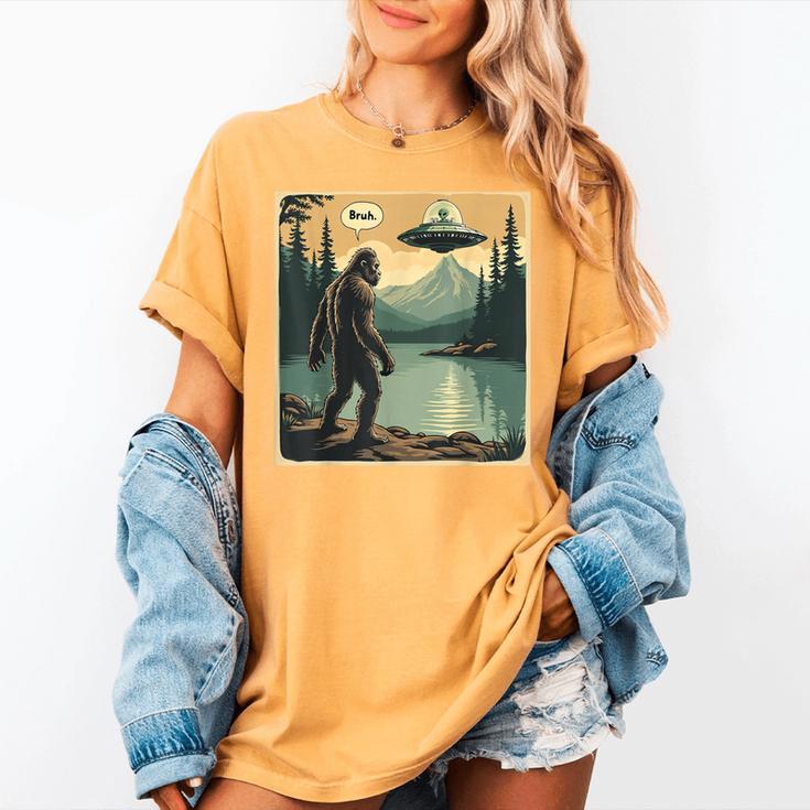 Bigfoot Sasquatch Alien Spaceship UFO Introvert Bruh Women's Comfort Colors T-Shirt Bigfoot Sasquatch Alien Spaceship UFO Introvert Bruh Women's Comfort Colors T-Shirt