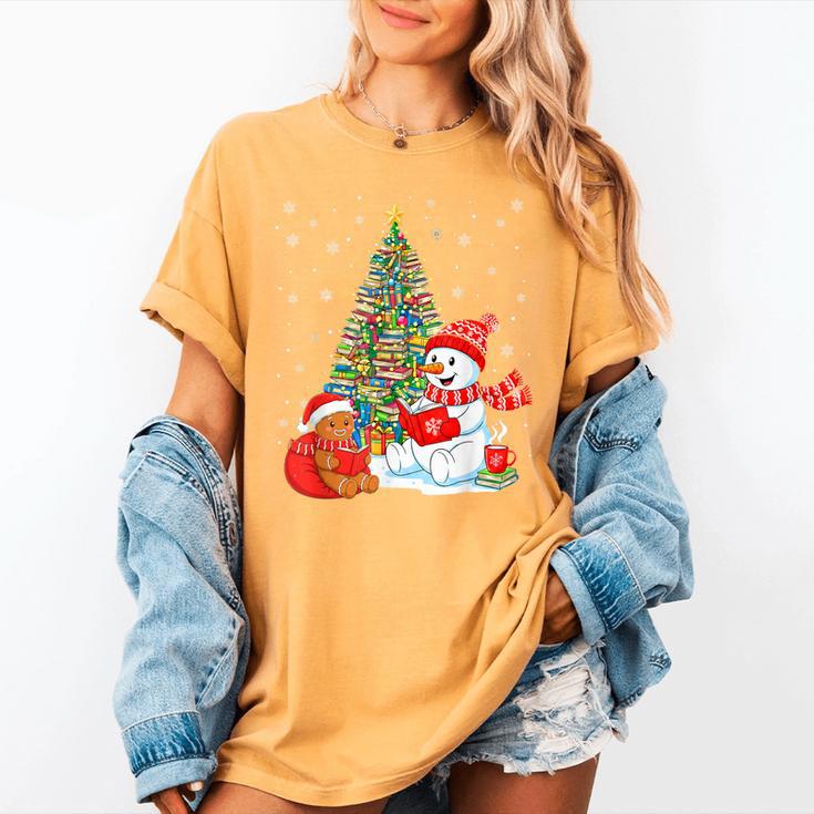 Book Christmas Tree Bookworm Gingerbread Man Snowman Reading Women's Comfort Colors T-Shirt Book Christmas Tree Bookworm Gingerbread Man Snowman Reading Women's Comfort Colors T-Shirt