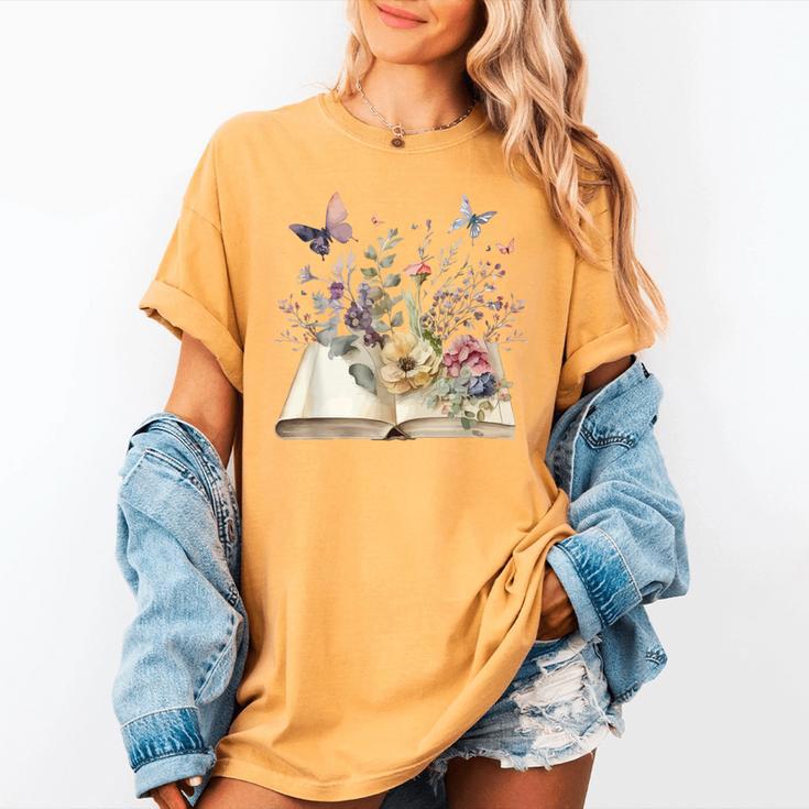 Book Flowers And Butterfly Beautiful Reading Reader Graphic Women's Comfort Colors T-Shirt Book Flowers And Butterfly Beautiful Reading Reader Graphic Women's Comfort Colors T-Shirt