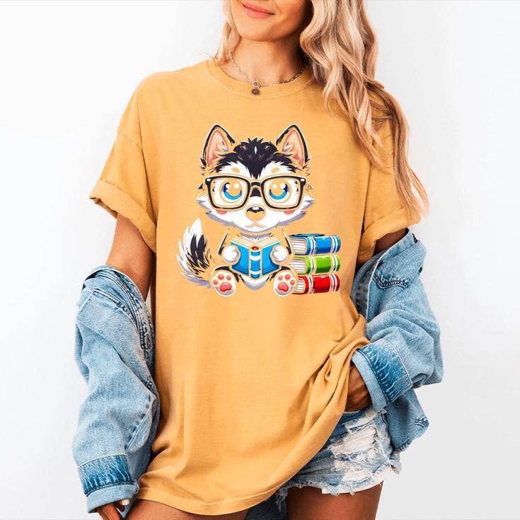 Book Lover Reading Husky Dog Women's Comfort Colors T-Shirt Book Lover Reading Husky Dog Women's Comfort Colors T-Shirt
