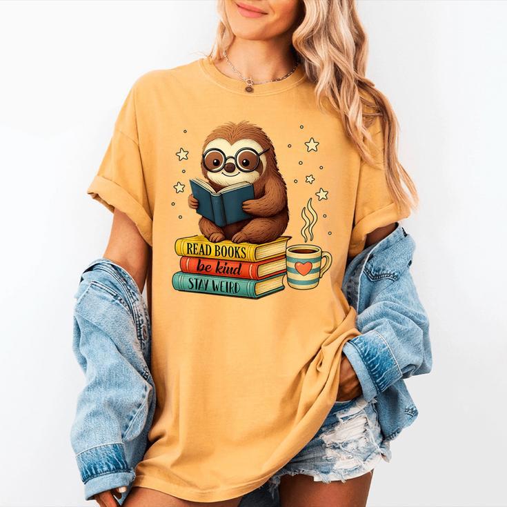 Book Lover Sloth Reading Bookish Library Read Books Be Kind Women's Comfort Colors T-Shirt Book Lover Sloth Reading Bookish Library Read Books Be Kind Women's Comfort Colors T-Shirt