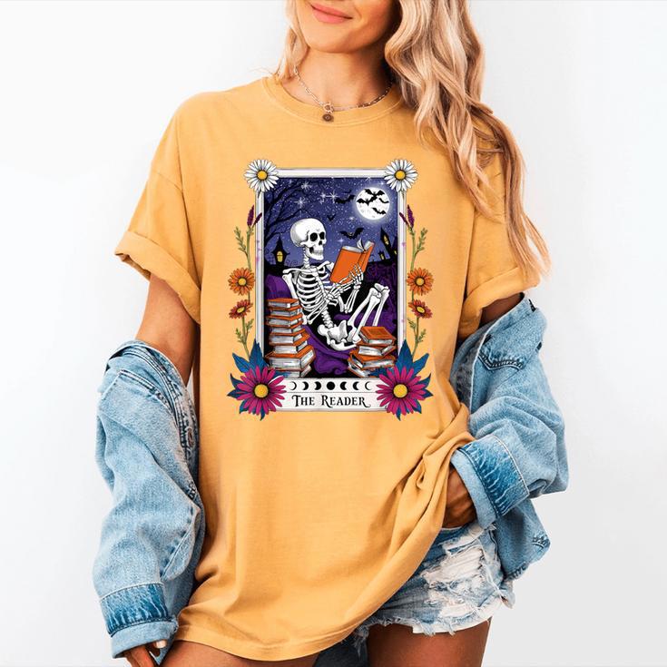 Book Lover Tarot Card The Reader Mystic Skeleton Women's Comfort Colors T-Shirt Book Lover Tarot Card The Reader Mystic Skeleton Women's Comfort Colors T-Shirt