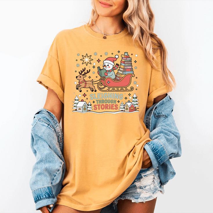 Book Lovers Winter Sleighing Through Stories Tee Premium Tri-Blend Women's Comfort Colors T-Shirt