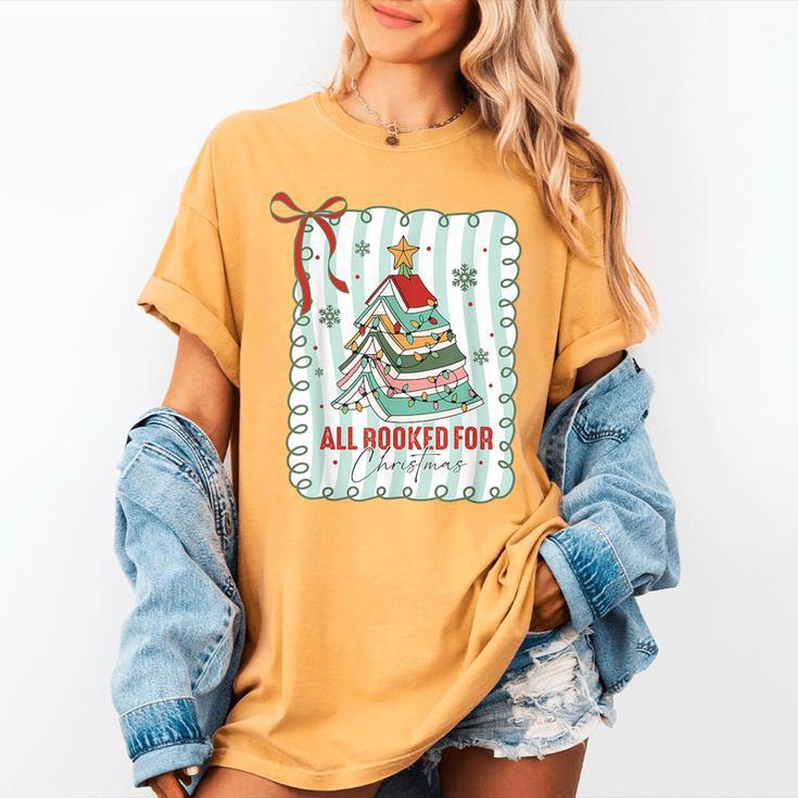 All Booked For Christmas Book Xmas Tree Coquette Bow Lights Women's Comfort Colors T-Shirt