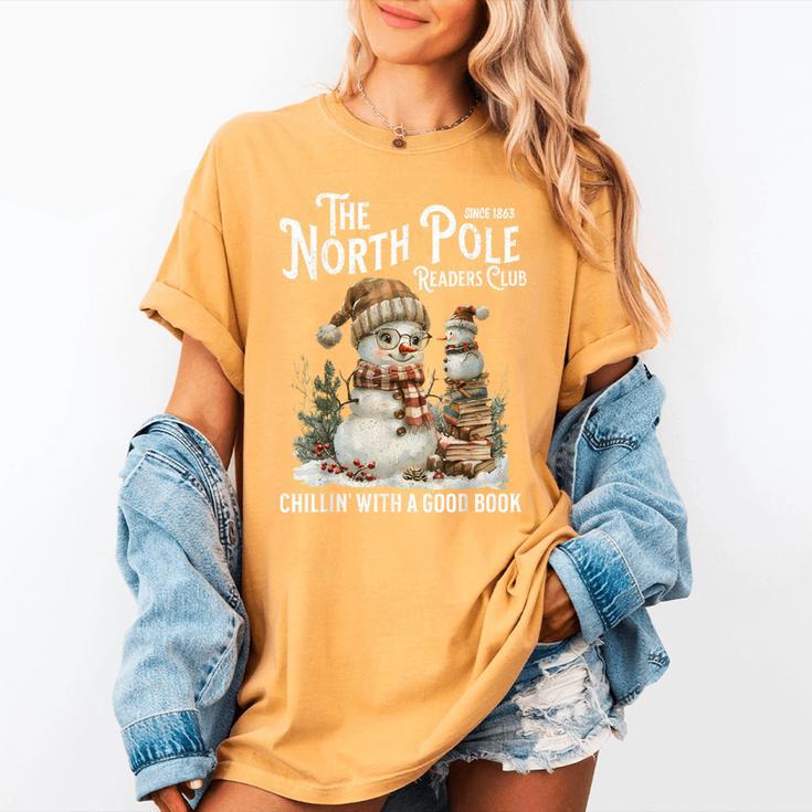 Bookish Christmas North Pole Book Club Snowman Book Worm Women's Comfort Colors T-Shirt