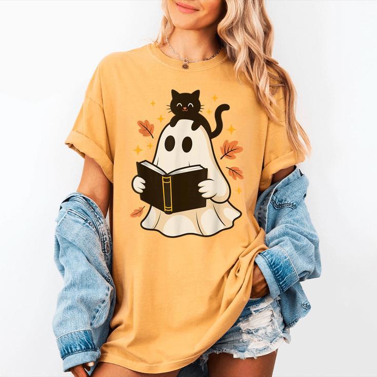 Books Ghost Reading Book Halloween Library Cat Fall Women's Comfort Colors T-Shirt Books Ghost Reading Book Halloween Library Cat Fall Women's Comfort Colors T-Shirt