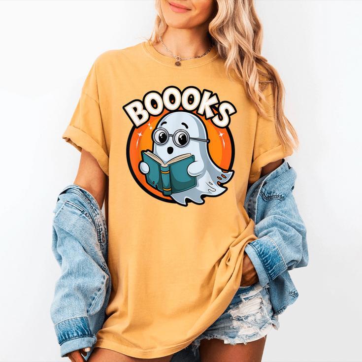 BOOOKS Cute Ghost Reading Books Halloween Women's Comfort Colors T-Shirt