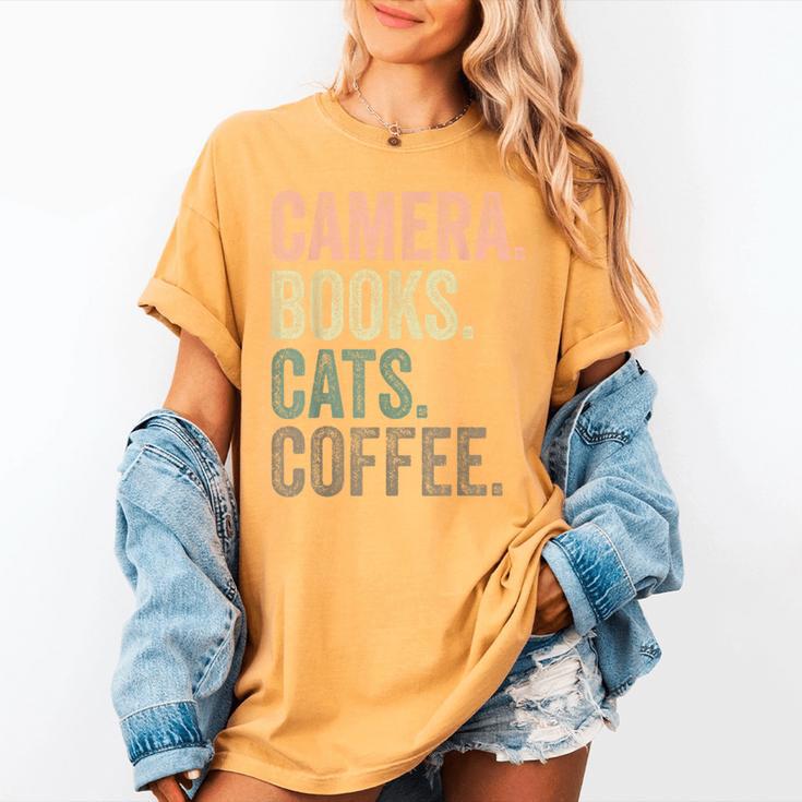 Camera Books Cats And Coffee Lover Photography Men Women Women's Comfort Colors T-Shirt Camera Books Cats And Coffee Lover Photography Men Women Women's Comfort Colors T-Shirt