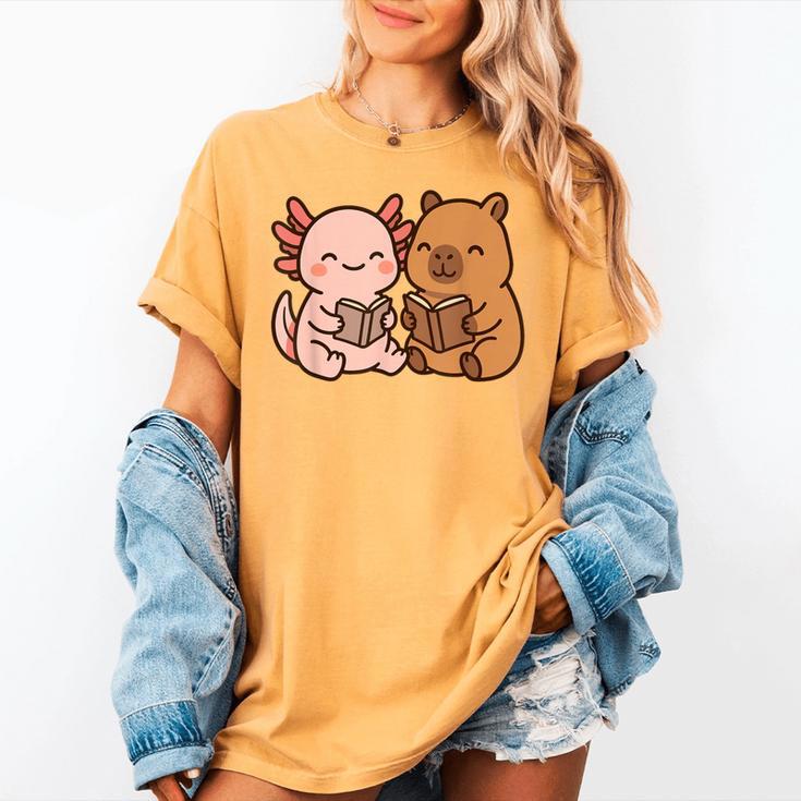 Capybara Axolotl Kawaii Kids Anime Book Lover Reading Women's Comfort Colors T-Shirt