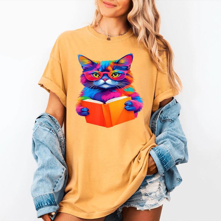 Cat Book Shirt Colorful Cat Reading Book Women's Comfort Colors T-Shirt Cat Book Shirt Colorful Cat Reading Book Women's Comfort Colors T-Shirt