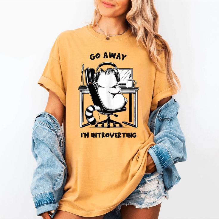 Cat With Coffee On Computer Go Away I'm Introverting Women's Comfort Colors T-Shirt Cat With Coffee On Computer Go Away I'm Introverting Women's Comfort Colors T-Shirt