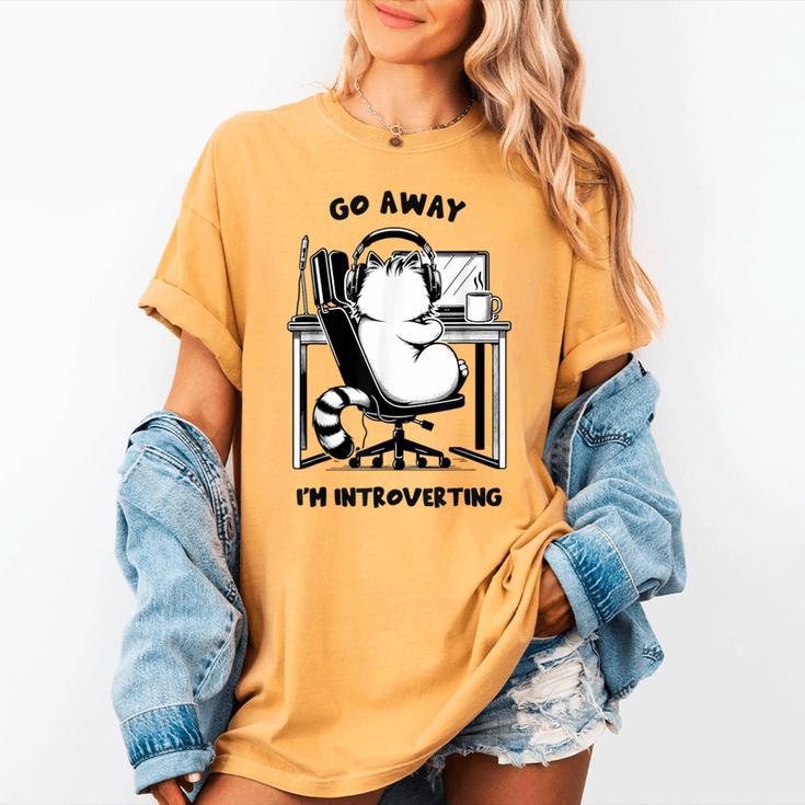 Cat With Coffee On Computer Go Away I'm Introverting Women's Comfort Colors T-Shirt Cat With Coffee On Computer Go Away I'm Introverting Women's Comfort Colors T-Shirt