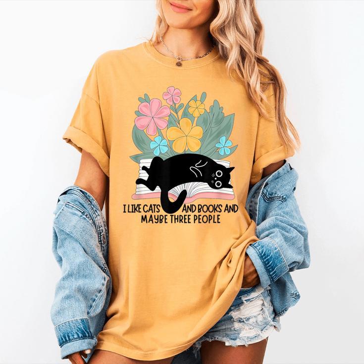 Cat Meme I Like Cats And Books And Maybe Three People Women's Comfort Colors T-Shirt