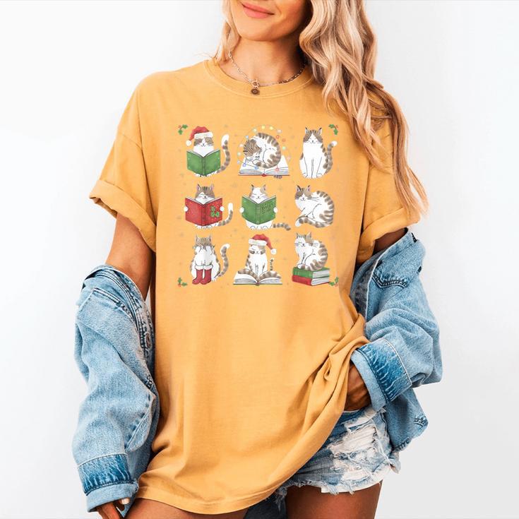 Cat Reading Book Funny Christmas Cat Book Lover Librarian Men Women Kids Women's Comfort Colors T-Shirt