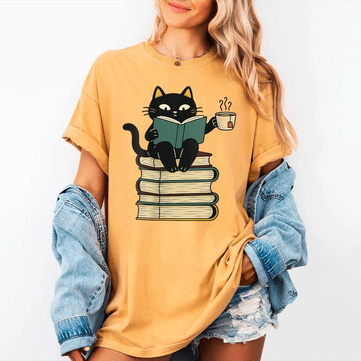 Cat Reading Book Women's Comfort Colors T-Shirt