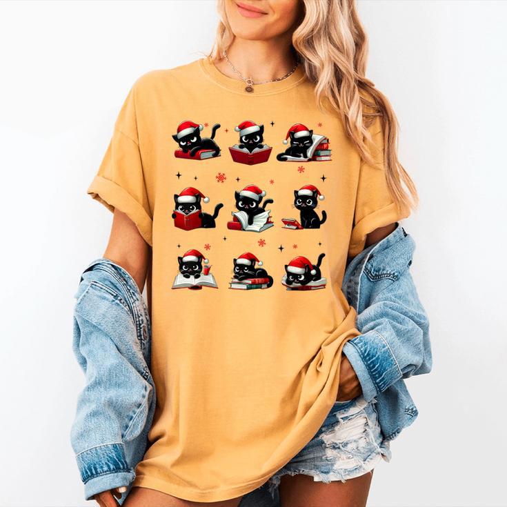 Cat Reading Books Lover Christmas Cat Lover Xmas Women's Comfort Colors T-Shirt