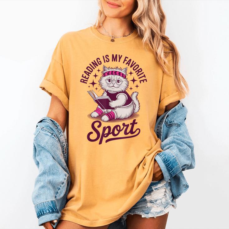 Cat Reading Is My Favorite Sport Retro Book Lover Women's Comfort Colors T-Shirt Cat Reading Is My Favorite Sport Retro Book Lover Women's Comfort Colors T-Shirt
