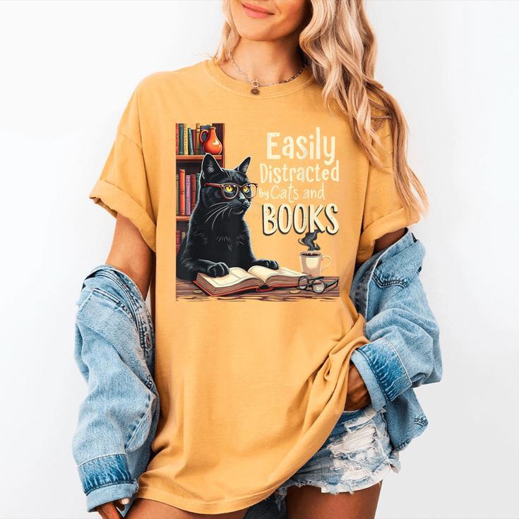 Cats And Books Book & Cat Lover Easily Distracted By Women's Comfort Colors T-Shirt