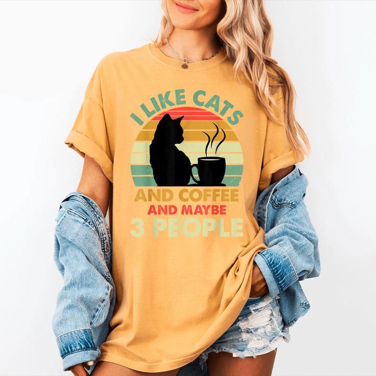 Cats Coffee & 3 People Tee Cute Font Introvert Humor Women's Comfort Colors T-Shirt