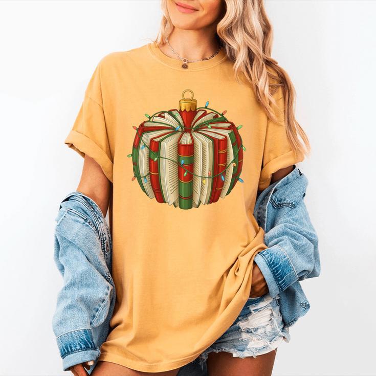 Christmas Book Ornament Lights Holiday Reading Lover Teacher Women's Comfort Colors T-Shirt Christmas Book Ornament Lights Holiday Reading Lover Teacher Women's Comfort Colors T-Shirt