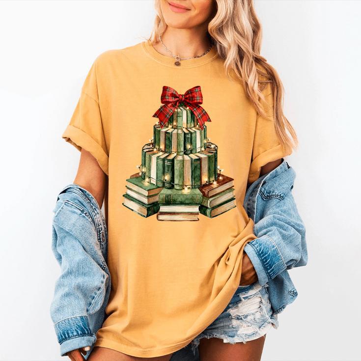 Christmas Book Tree Coquette Bow Xmas Reading Librarian Girl Women's Comfort Colors T-Shirt Christmas Book Tree Coquette Bow Xmas Reading Librarian Girl Women's Comfort Colors T-Shirt