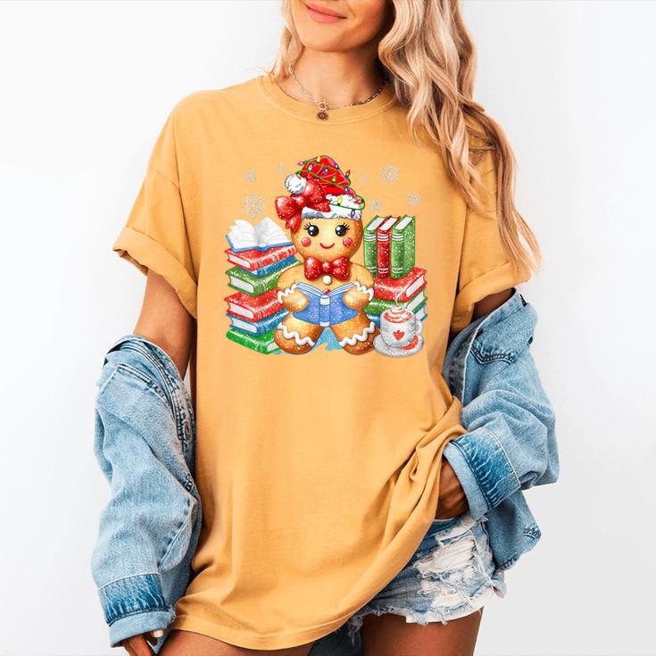 Christmas Gingerbread Man Reading Book Snowflake Teacher Women's Comfort Colors T-Shirt Christmas Gingerbread Man Reading Book Snowflake Teacher Women's Comfort Colors T-Shirt