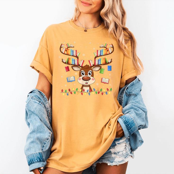 Christmas Librarian Reindeer Matching Family Book Lover Xmas Women's Comfort Colors T-Shirt Christmas Librarian Reindeer Matching Family Book Lover Xmas Women's Comfort Colors T-Shirt