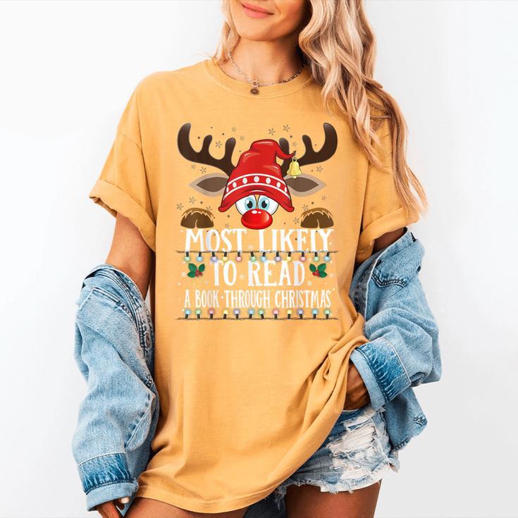 Christmas Matching Most Likely To Read A Book PJS Women's Comfort Colors T-Shirt