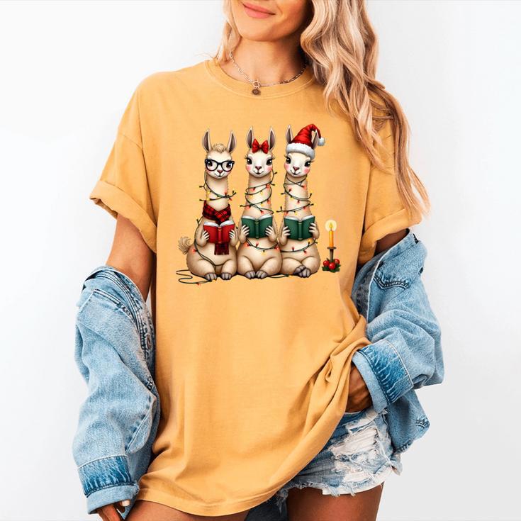 Christmas Three Llamas Reading Reading Books Llama Lover Women's Comfort Colors T-Shirt Christmas Three Llamas Reading Reading Books Llama Lover Women's Comfort Colors T-Shirt
