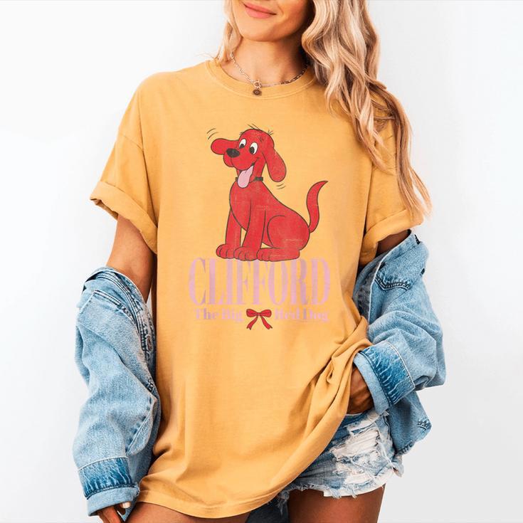 Clifford The Big Red Dog Pink Text With Bow Illustrated Book Women's Comfort Colors T-Shirt Clifford The Big Red Dog Pink Text With Bow Illustrated Book Women's Comfort Colors T-Shirt