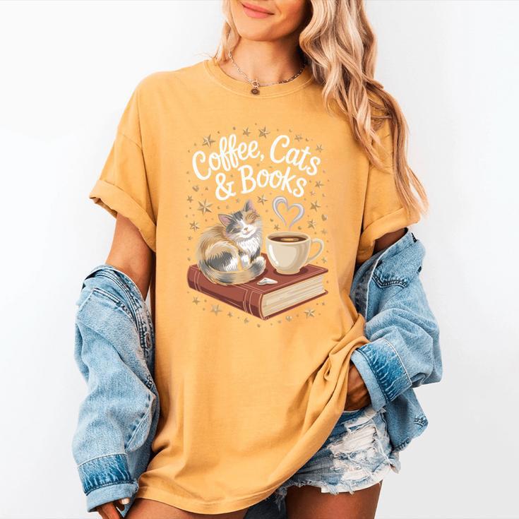Coffee Cats & Books Cute Cat Book Lover Reading Women's Comfort Colors T-Shirt Coffee Cats & Books Cute Cat Book Lover Reading Women's Comfort Colors T-Shirt