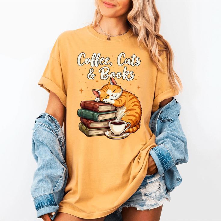 Coffee Cats & Books Lover For Women & Girls Coffee Women's Comfort Colors T-Shirt