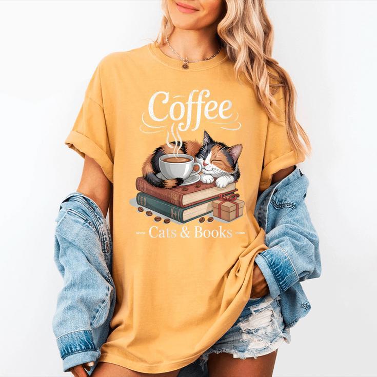 Coffee Cats And Books Cozy Calico Reader Love Cute Cat Women's Comfort Colors T-Shirt Coffee Cats And Books Cozy Calico Reader Love Cute Cat Women's Comfort Colors T-Shirt