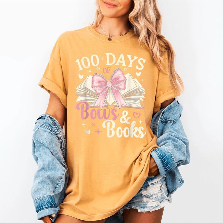 Coquette 100 Days Of Bows Books Reading 100th Day Of School Women's Comfort Colors T-Shirt Coquette 100 Days Of Bows Books Reading 100th Day Of School Women's Comfort Colors T-Shirt