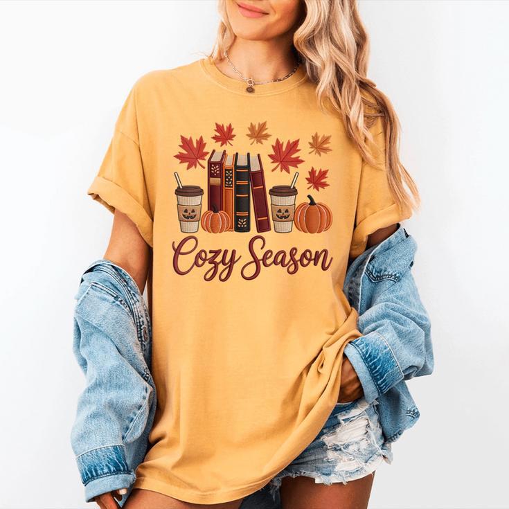 Cozy Season Autumn Leaves Books Pumpkins Fall Halloween Women's Comfort Colors T-Shirt