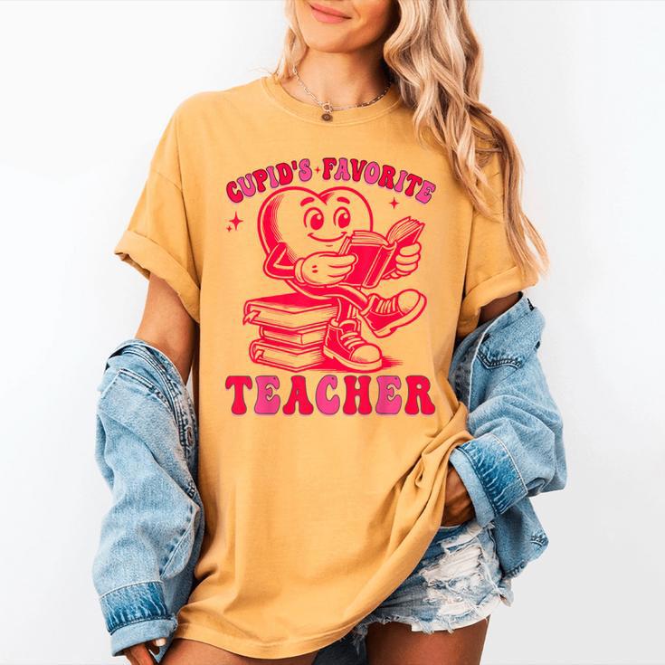 Cupid's Favorite Teacher Valentines Day Heart Book Lover Women's Comfort Colors T-Shirt