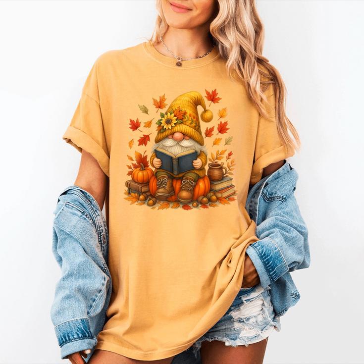 Cute Autumn Gnome Reading Pumpkin Book Lover Women's Comfort Colors T-Shirt Cute Autumn Gnome Reading Pumpkin Book Lover Women's Comfort Colors T-Shirt
