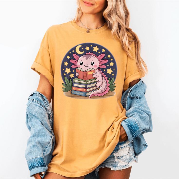 Cute Axolotl Reading Books Cozy Night Aesthetic Women's Comfort Colors T-Shirt Cute Axolotl Reading Books Cozy Night Aesthetic Women's Comfort Colors T-Shirt