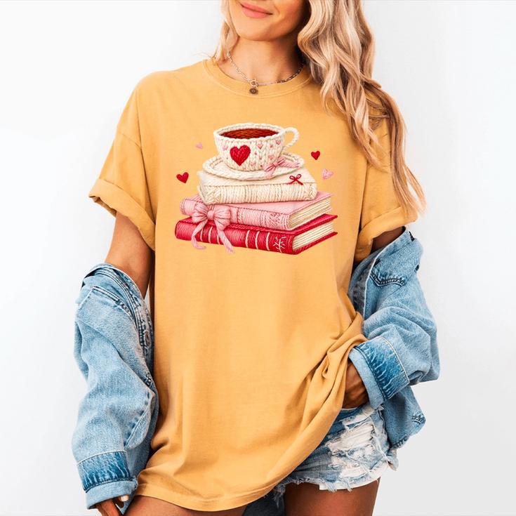 Cute Books And Coffee Crochet Valentines Day Tee For Couples Women's Comfort Colors T-Shirt
