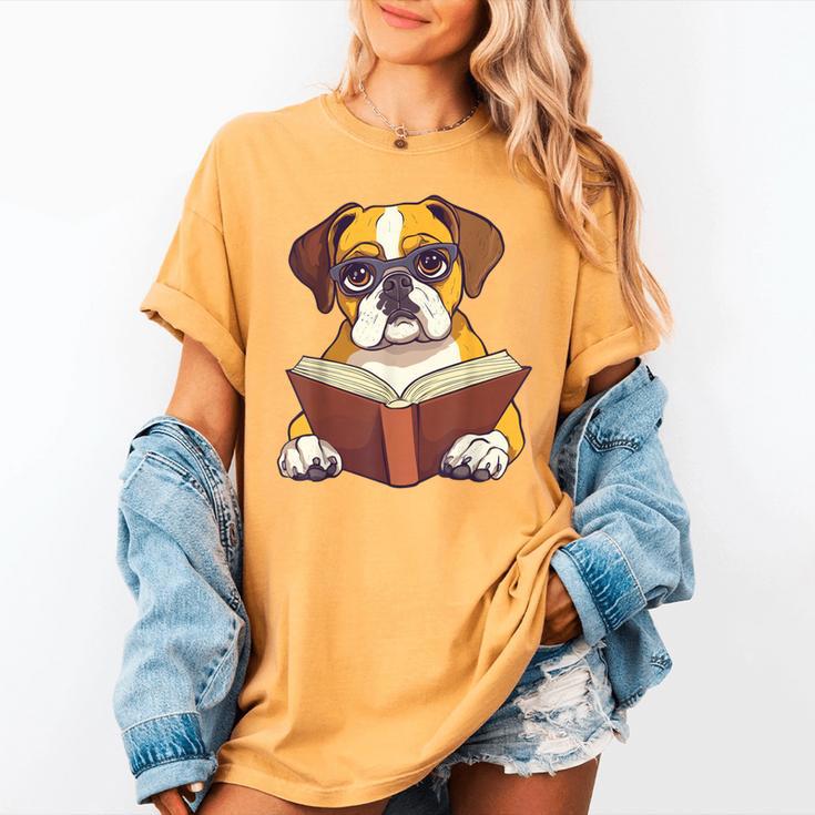 Cute Dog Boxer Reading Book Women's Comfort Colors T-Shirt