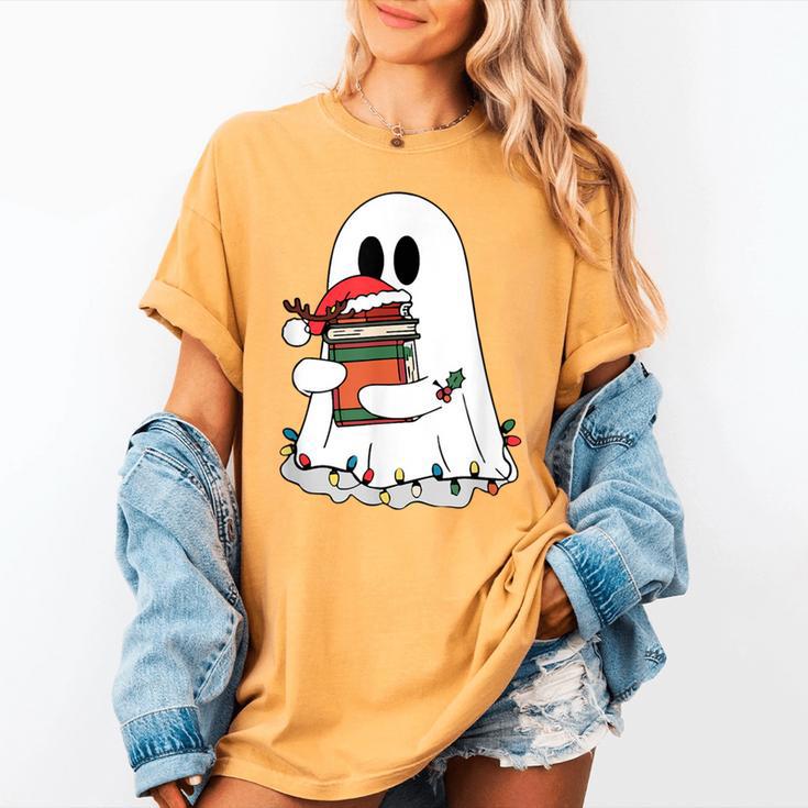 Cute Ghost Holding Books Bookish Christmas Women's Comfort Colors T-Shirt Cute Ghost Holding Books Bookish Christmas Women's Comfort Colors T-Shirt
