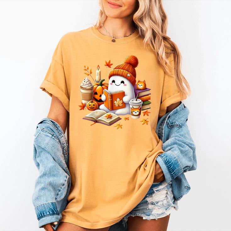 Cute Ghost Reading Book Lovers Halloween Pumpkin Women Girls Women's Comfort Colors T-Shirt