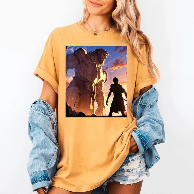 David And Goliath Bible Book Of Samuel Famous Bible Story Women's Comfort Colors T-Shirt