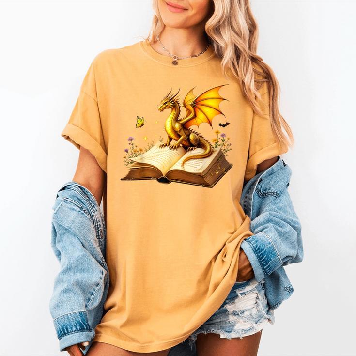 Dragon Fantasy Book Lover Bookish Reader Bookworm Wildflower Women's Comfort Colors T-Shirt