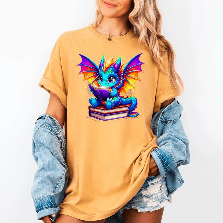 Dragon Reading a Book Bookworm Book Women's Comfort Colors T-Shirt Dragon Reading a Book Bookworm Book Women's Comfort Colors T-Shirt