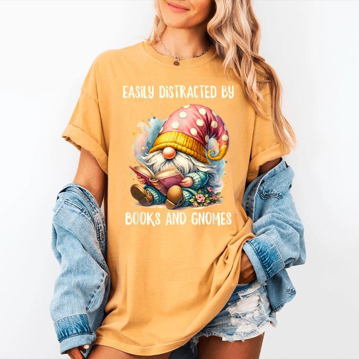 Easily Distracted By Books And Gnomes Book Reading Gnome Women's Comfort Colors T-Shirt