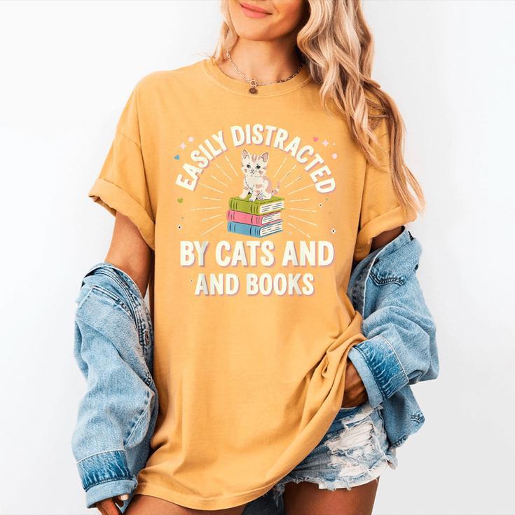 Easily Distracted By Cats & Books Tee Reader Book Worm Women's Comfort Colors T-Shirt