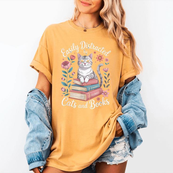 Easily Distracted By Cats And Books Reading Women's Comfort Colors T-Shirt Easily Distracted By Cats And Books Reading Women's Comfort Colors T-Shirt